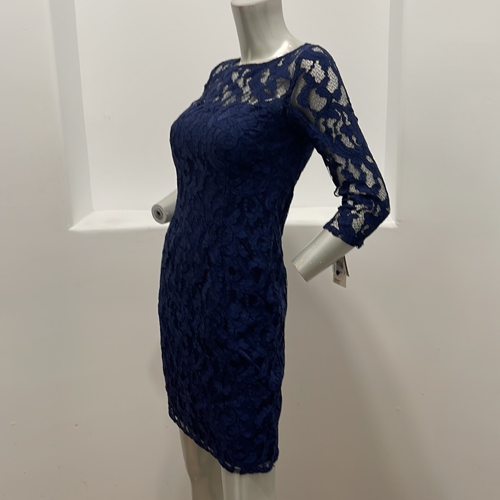 Aidan Aidan Mattox 3/4 Sleeve Lace Cocktail Dress Navy Blue Size 4 NWT - Picture 5 of 14